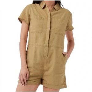 Pact Romper Shorts Womens XS The Harbour Fennel Organic Cotton Hemp Lightweight
